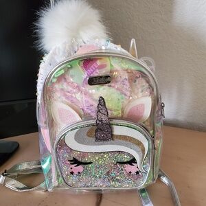 JUSTICE Iridescent Clear Backpack Unicorn Wrist Zip Pouch Choker LOTS of Extras